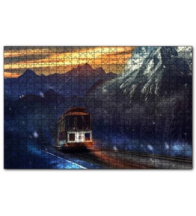 Cakapuzzle Dağlar Kar Yağışı ve Tren  Puzzle Yapboz MDF (Ahşap) (255 Parça)