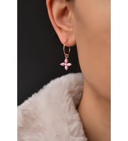 Papatya Silver 925 Ayar Gümüş Rose Kaplama Zirkon Taşlı Plumeria Halka Küpe (Pembe)