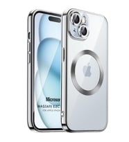Microsonic Apple iPhone 15 Kılıf MagSafe Luxury Electroplate Siyah (Gümüş)