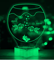 Kişiye Özel Balıklı Akvaryum 3D LED Lamba (Yeşil)