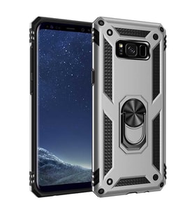 Galaxy S8 Plus Kılıf Zore Vega Yüzüklü Standlı Zırh Kılıf (Gri)