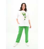 Kadın Büyük Beden Kelebek Baskı Detaylı T-shirt Takım 8114-25 (Benetton)