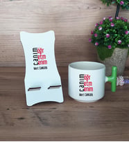 Öğretmene Hediye Canım Öğretmenim Hediye Sepeti Kupa Bardak T Kulplu ve Ahşap Telefon Standı Öğretmenler Günü Hediyesi (Model 8)