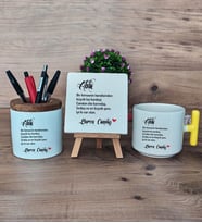 Ablaya Hediye Sepeti Kupa Bardak T Kulplu, Kalemlik ve Dekoratif Taş Ablaya Doğum Günü Hediyesi (Model 5)