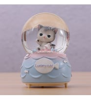 Tatlı Kedi Büyük Boy Işıklı Müzikli Otomatik Püskürten Kar Küresi (Gri)
