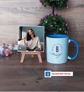 Minimal Baş Harf ve İsim Yazılı Fotoğraflı Dekoratif Taş, Kupa Bardak Beyaz Hediye (Model 4)