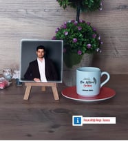 Din Kültürü Öğretmeni Fotoğraflı Dekoratif Taş, Ahşap Altlıklı Türk Kahvesi Fincanı Hediye (Model 8)