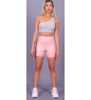 Deri spor şort yüksel bel (Açık Pembe)