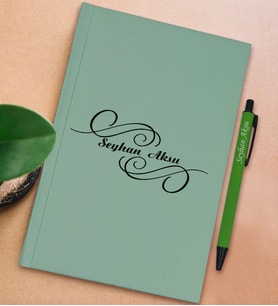 BK Gift Kişiye Özel İsimli Su Yeşili Sert Kapaklı Defter ve Tükenmez Kalem Seti, Arkadaşa Hediye, Yeni İş Hediyesi, Doğum Günü Hediyesi (Model 16)