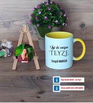 Teyzeye Doğum Günü Hediyesi Kupa Bardak Beyaz ve Fotoğraflı Ahşap Anahtarlık Hediye (Model 7)