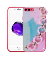 Uyumlu Model Apple iPhone 8 Plus Kılıf Simli Desenli El Askılı Kapak (Koyu Pembe)