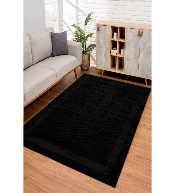 Dijital Kaymaz Taban Yıkanabilir Renkli Salon Halısı Mutfak Halısı Yolluk ND-SD-830 (Siyah)