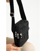 M 227 Mega Bag Krinkıl Kumaş Unisex Küçük Omuz Çantası, Telefonluk (Siyah)