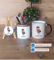 Baykuş Hediye Sepeti Kalemlik, Kupa Bardak Sihirli, Ahşap Anahtarlık Hediye (Model 1)