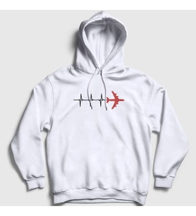 Presmono Unisex Gri Heartbeat Pilot Airplane Uçak Kapüşonlu Sweatshirt 403390tt (Beyaz)