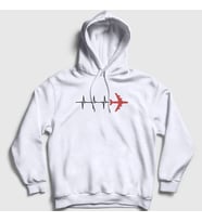 Presmono Unisex Gri Heartbeat Pilot Airplane Uçak Kapüşonlu Sweatshirt 403390tt (Beyaz)