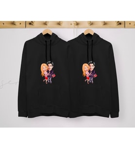 BK Gift Kişiye Özel Sevgililer Karikatürlü İkili Siyah Sweatshirt Seti, Sevgililer Hediye, Çift Hediyesi, Yıl Dönümü Hediyesi, Kişiye Özel Sweatshirt (Model 2)