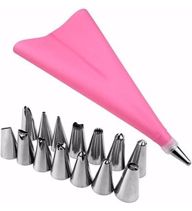 Krema Sıkma Torbası 14'lü 12 Farklı Çelik Uç Krema Pompası (Pembe)