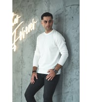 SIFIR YAKA PAMUKLU SLİMFİT BASİC ERKEK TRİKO KAZAK (Beyaz)
