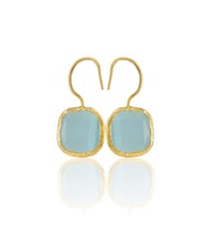 Kadir Jewellery 22 Ayar Altın Kaplama Kare Taşlı Küpe -El İşçiliği Ve Hipoalerjenik Küpe (Açık Mavi)
