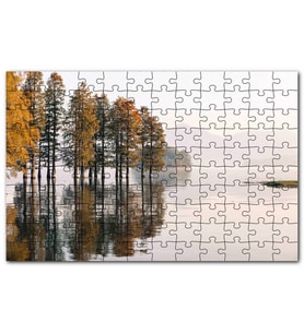 Cakapuzzle Durgun Gölde Ağaçlar Sisli Arkaplan Puzzle Yapboz MDF (Ahşap) (1000 Parça)