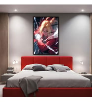 Metal Çerçeveli Temperli Cam Tablo Dizi Karakteri Edward Elric (Siyah)