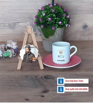 Pilot Türk Kahvesi Fincanı Ahşap Altlıklı ve Fotoğraflı Ahşap Anahtarlık Hediye (Model 6)