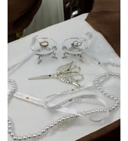 Grazia Cam Yüzük Yükselticisi ve Söz Makası Seti (Krem)