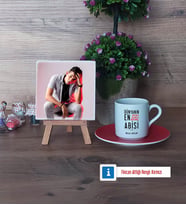 Abiye Hediye Fotoğraflı Dekoratif Taş, Ahşap Altlıklı Türk Kahvesi Fincanı Hediye (Model 3)