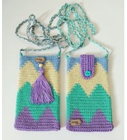 Çok Renkli Örgü Telefon Çantaları , Handmade Wayuu Telefon Kılıfı,  El yapımı Telefonluk (Mint Yeşili)