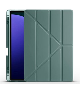 Galaxy Tab S9 Plus Kılıf Tri Folding Kalem Bölmeli Standlı Kılıf (Koyu Yeşil)