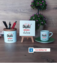 Diyaliz Teknikeri Hediye Seti Dekoratif Taş, Kalemlik, Ahşap Altlıklı Türk Kahvesi Fincanı Hediye Diyaliz Teknikerine Hediye (Model 9)