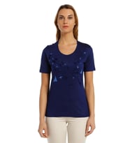 Yelken Baskı Ve Nakış Detaylı Merserize Örme T-shirt (Lacivert)