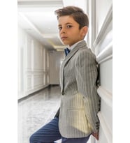 Çizgili Keten Çocuk Genç Mevsimlik Takım Elbise Mezuniyet Balo Bayramlık Düğünlük Damatlık Seti 4'lü NX-50091 (Asker Yeşili)