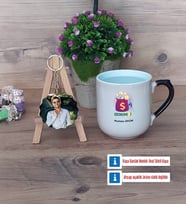 Ekonomist Kupa Bardak Beyaz ve Fotoğraflı Ahşap Anahtarlık Hediye (Model 10)