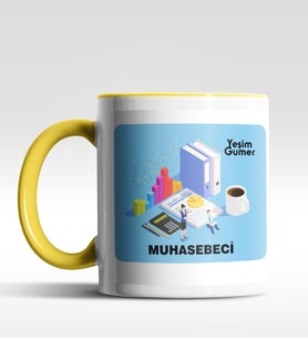 Kişiye Özel Muhasebeci Tasarımlı Siyah Kupa (Beyaz-Sarı)