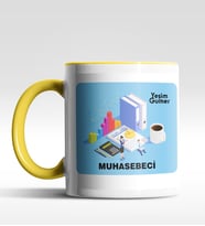 Kişiye Özel Muhasebeci Tasarımlı Siyah Kupa (Beyaz-Sarı)