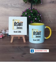 İnşaat Mühendisi Dekoratif Taş, Kupa Bardak Kırmızı Hediye (Model 6)