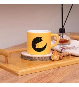 Seraclass Kedi Tasarımlı Renkli Nescafe Fincanları 220 ML (Sarı)
