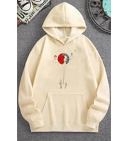 Unisex Evren Temalı Baskılı Sweatshirt (Bej)
