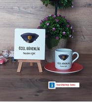 Özel Güvenlik Görevlisi Dekoratif Taş, Türk Kahvesi Fincanı Kırmızı İsme Özel Hediye (Model 6)