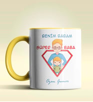 Kişiye Özel Benim Babam Süper Baba Tasarımlı Siyah Kupa Bardak (Sarı)