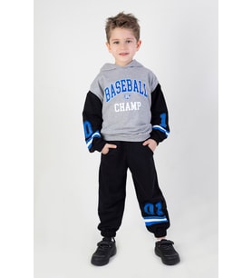 Erkek Çocuk Baseball Baskılı Örme Basic Eşofman Takımı (Gri)