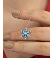 Papatya Silver 925 Ayar Gümüş Zirkon Taşlı Kamelya Çiçeği Kadın Kolye (Mavi)