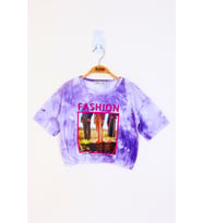 Toontoy Kız Çocuk Batik Desenli Fashıon Baskılı Crop Tişört (Lila)