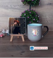 Unicorn Fotoğraflı Dekoratif Taş, Kupa Bardak Beyaz Hediye (Model 10)