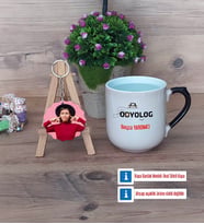 Odyolog Kupa Bardak Beyaz ve Fotoğraflı Ahşap Anahtarlık Hediye (Model 10)