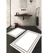 Dijital Baskılı Kaymaz Taban Yıkanabilir 2'li Klozet Takımı Banyo Paspası NDKZ-HT-1084 (Beyaz-Gri)