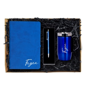 Kişiye Özel Defter Termos Kalem Set 01 (Mavi)