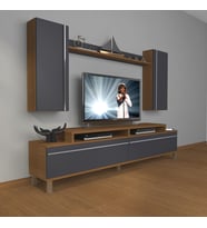 Decoraktiv Ekoflex 7 Mdf Krom Ayaklı Tv Ünitesi Tv Sehpası (Antrasit - Ceviz)